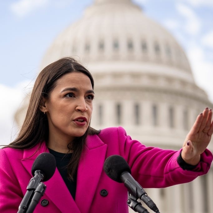Rep. Alexandria Ocasio-Cortez, D-N.Y., speaks during a news conference with Democratic lawmakers about the Biden administrations border politics in January.