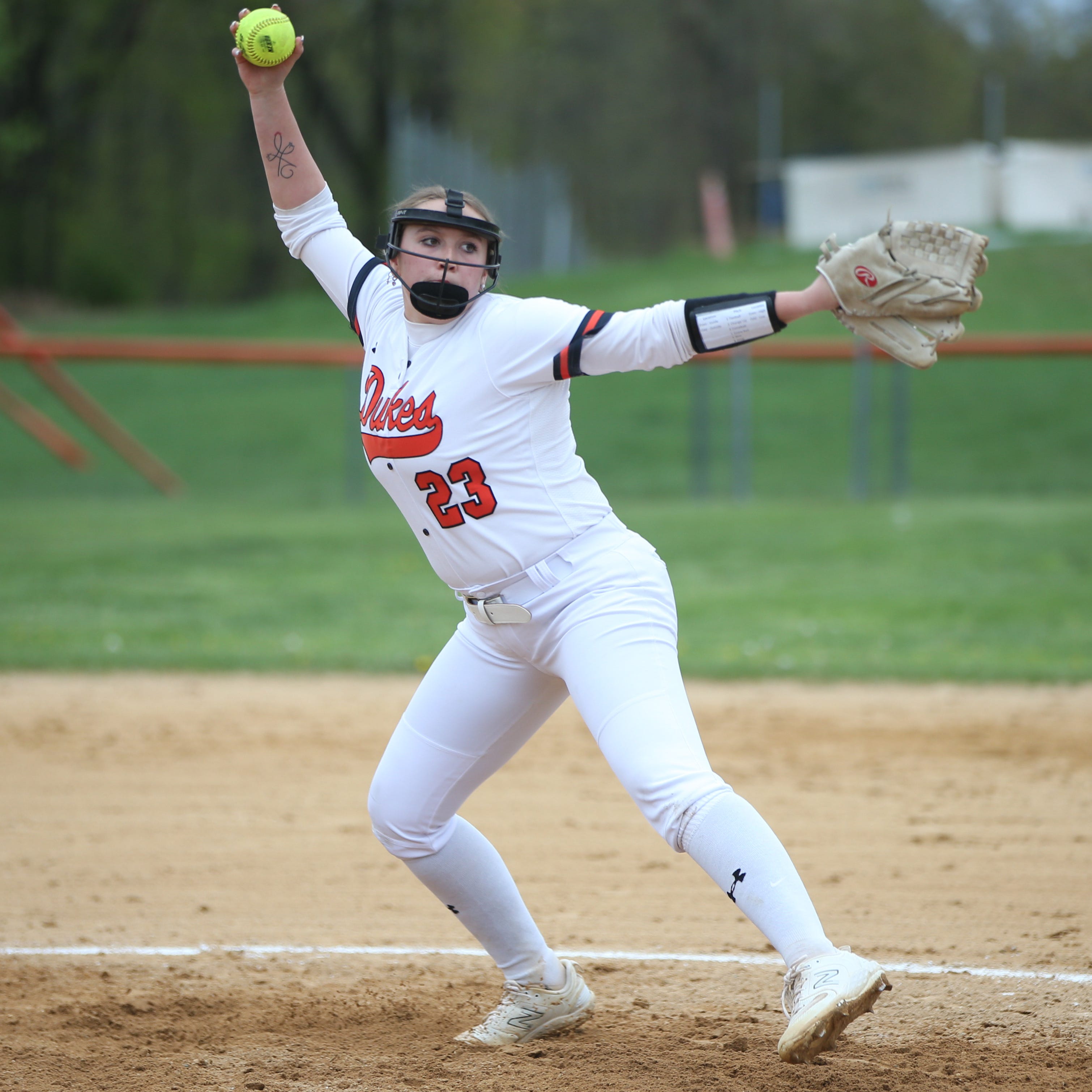 Marlboro's Leah Gunsett pitches during Friday's game versus Saugerties on April 28, 2023. 
