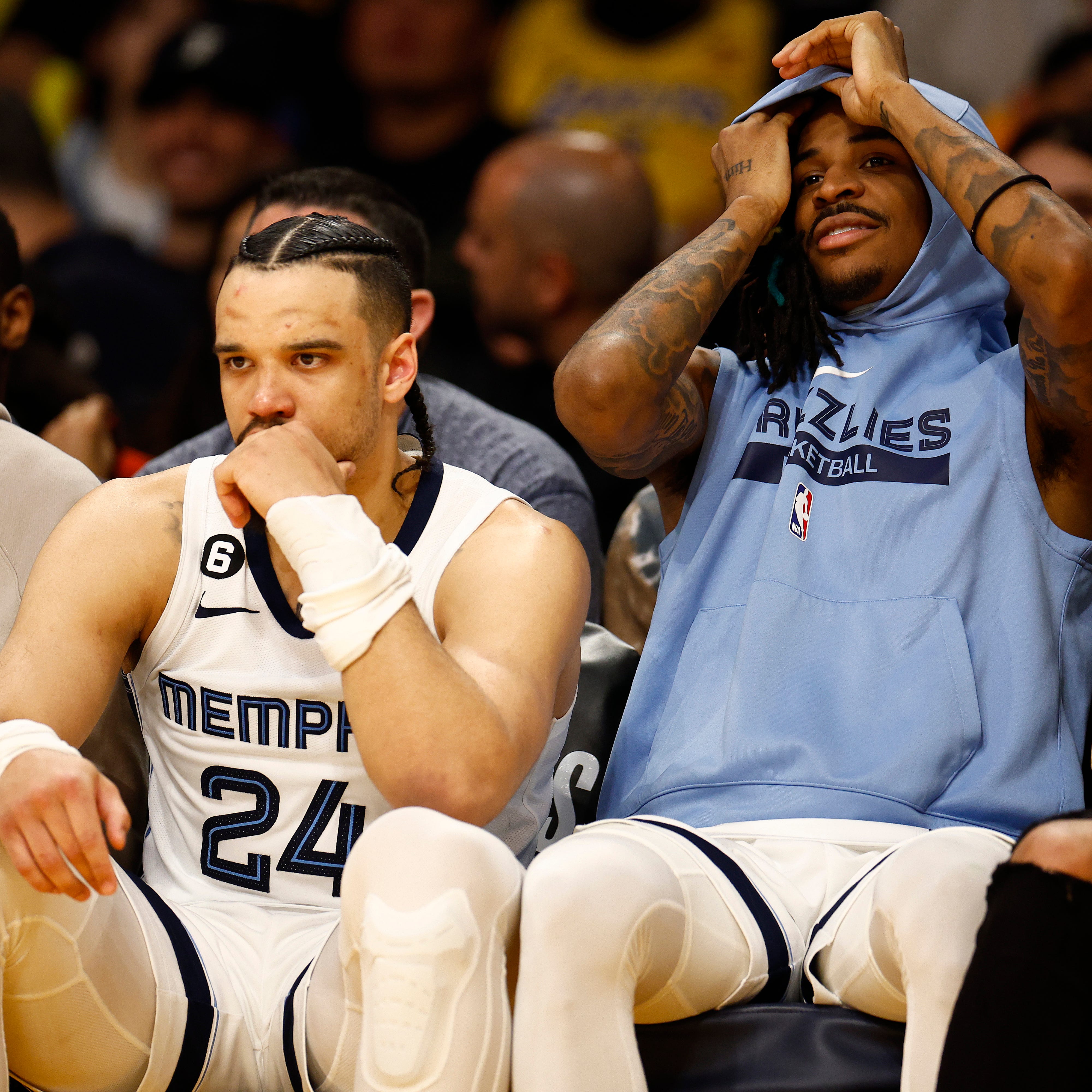 Dillon Brooks and Ja Morant on the Grizzlies' bench in Game 6.