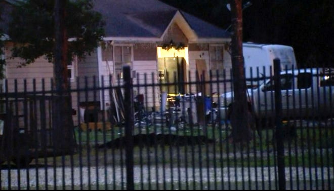 This image provided by KTRK shows the scene of a shooting early Saturday, April 29, 2023 in Cleveland, Texas. A man went next door with a rifle and began shooting his neighbors, killing several including an 8-year-old inside the house, after the family asked him to stop firing rounds in his yard because they were trying to sleep, authorities said Saturday.
