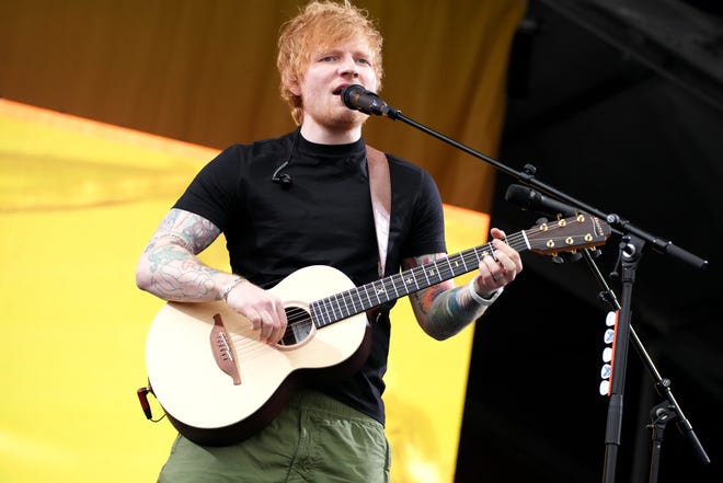 Ed Sheeran performs onstage at the 2023 New Orleans Jazz & Heritage Festival at Fair Grounds Race Course in New Orleans, Louisiana.
