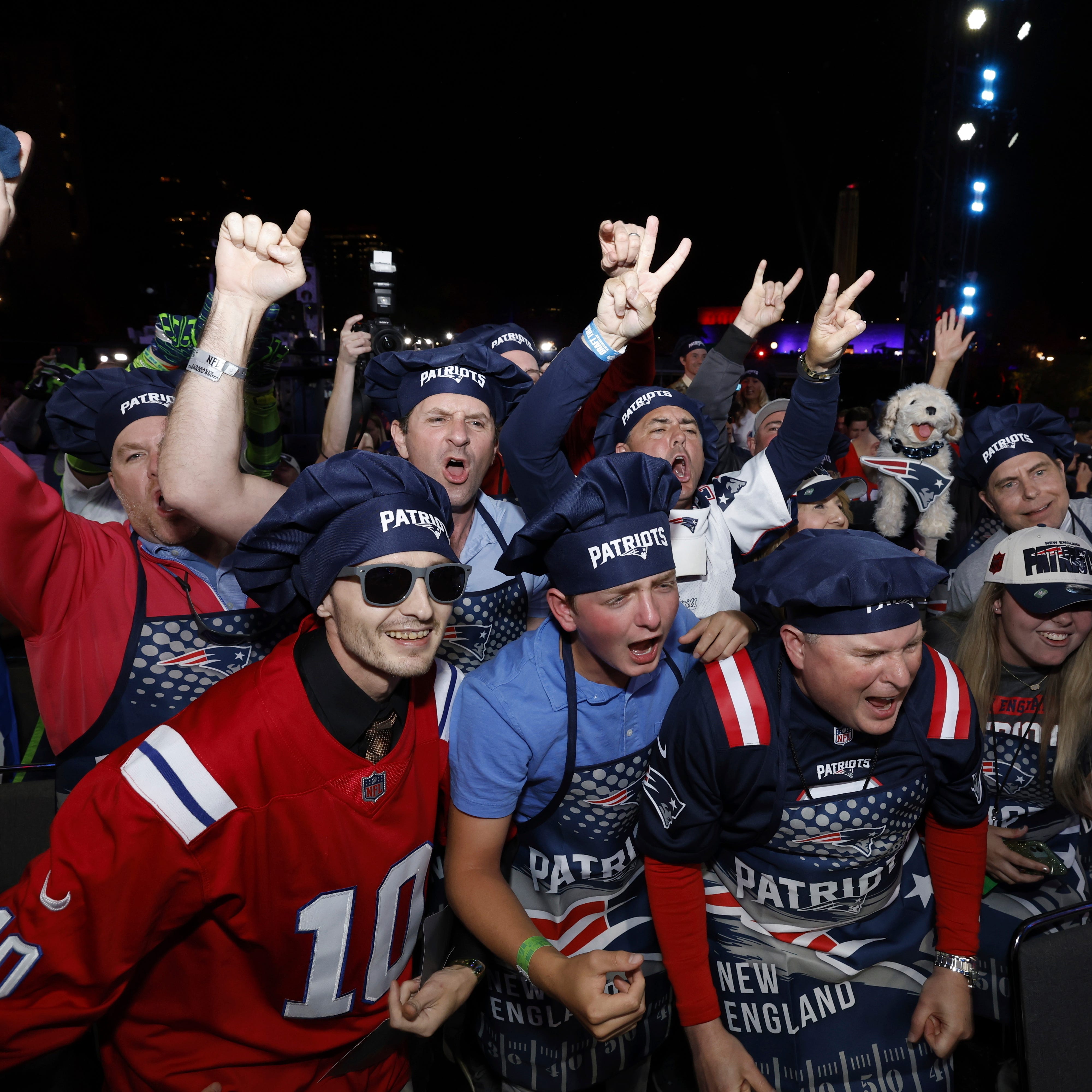 New England Patriots fans are seen at the 2023 NFL Draft on Thursday, April 27, 2023 in Kansas City, MO.