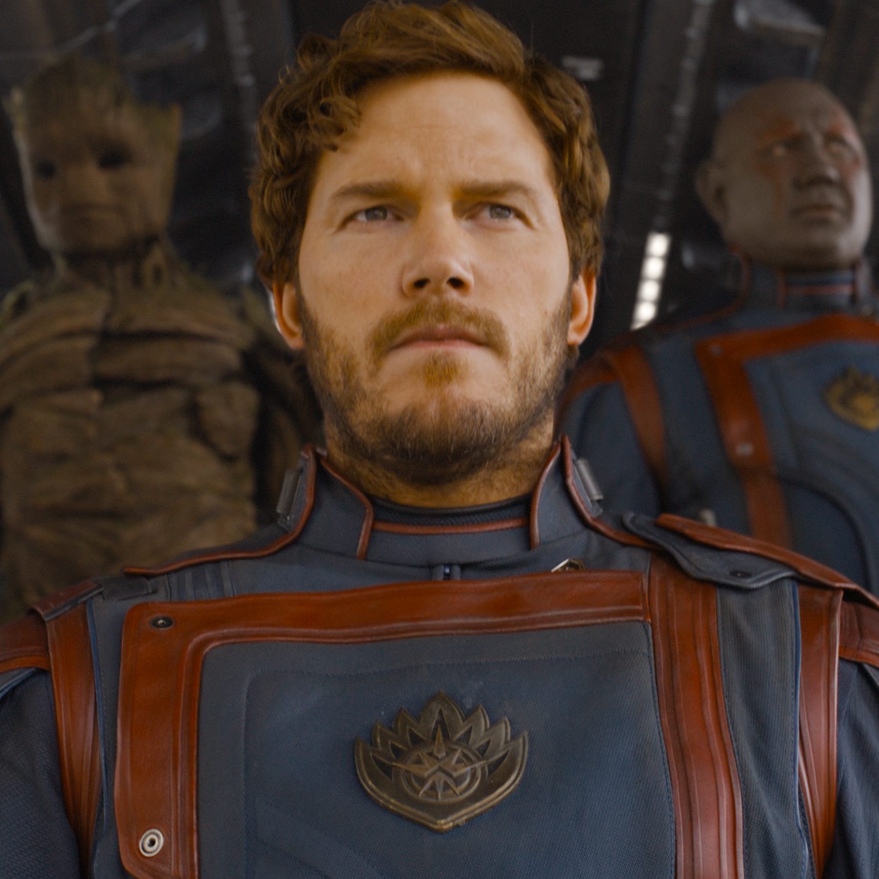 Mantis (Pom Klementieff, from left), Groot (voiced by Vin Diesel), Star-Lord (Chris Pratt), Drax (Dave Bautista) and Nebula (Karen Gillan) are in a mission to save a teammate in the Marvel threequel "Guardians of the Galaxy Vol. 3."