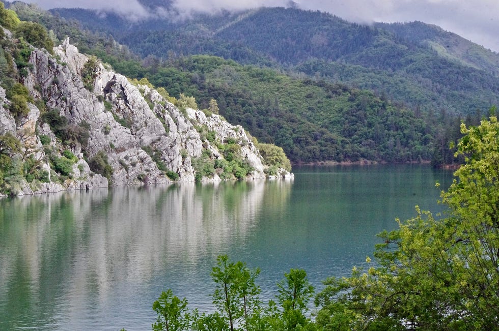 The water level at Lake Shasta was higher than it has been in many years on May 2, 2023.