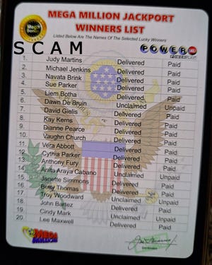 Mega Millions lottery officials provided some recent examples of lottery scams.