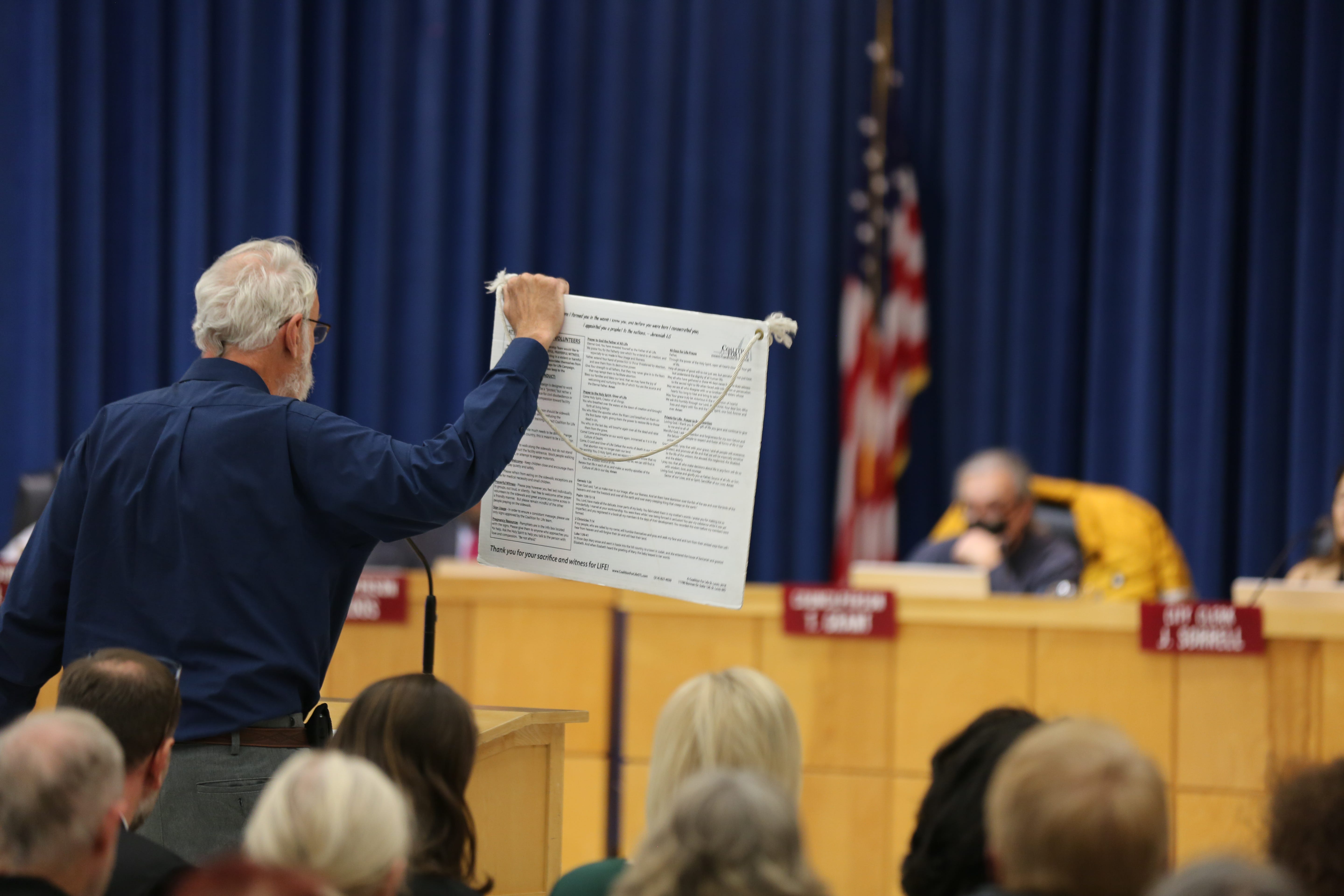 An anti-abortion speaker addresses the Carbondale City Council, January 2023.