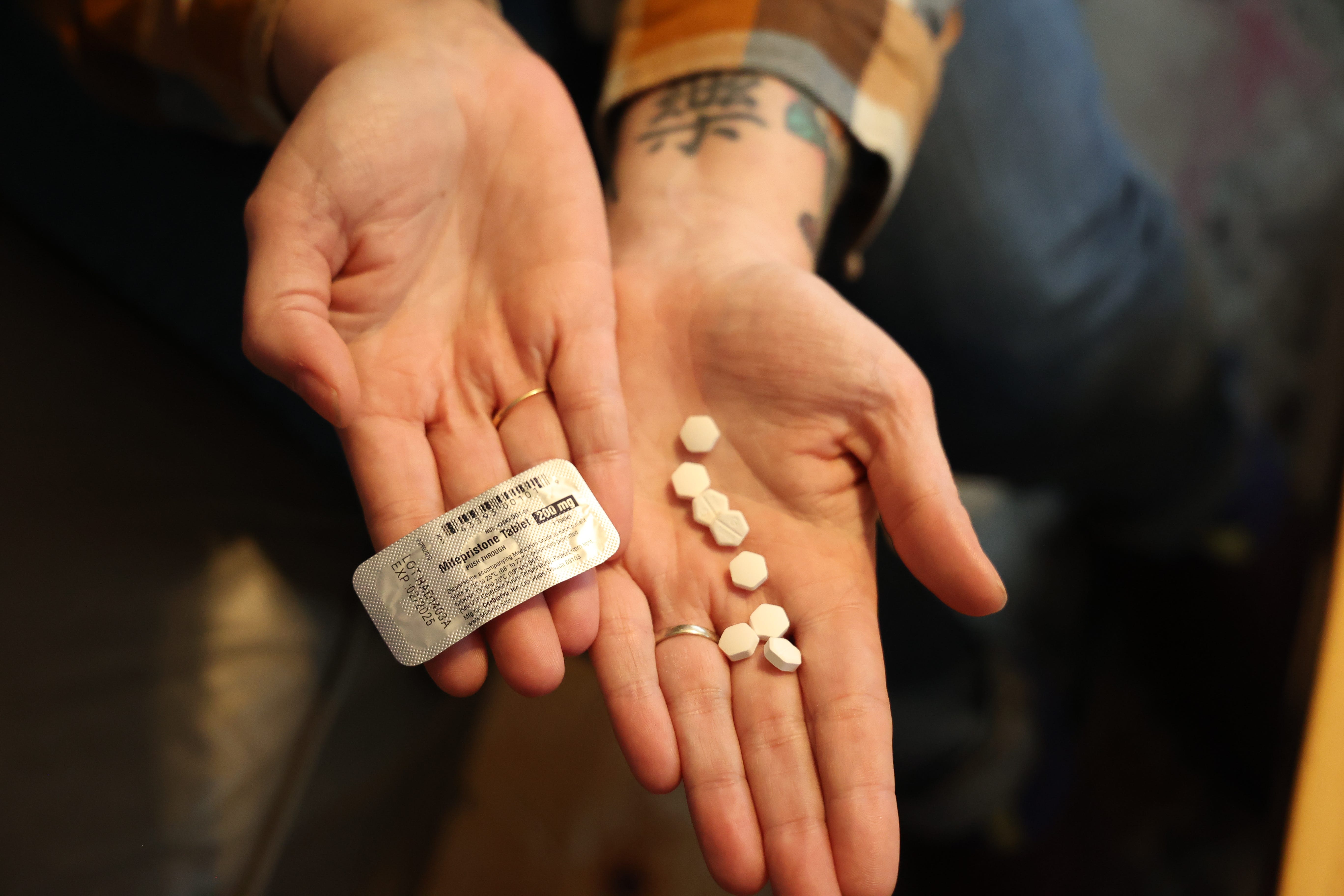 Abortion pills, held by an advocate in Illinois.