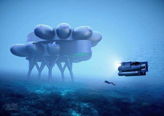 This conceptual rendering of the Proteus Ocean Group's underwater research station, by Yves Béhar and fuseproject, released in July 2020, illustrated what the station could look like. Proteus bills its project as the "underwater space station of the ocean."