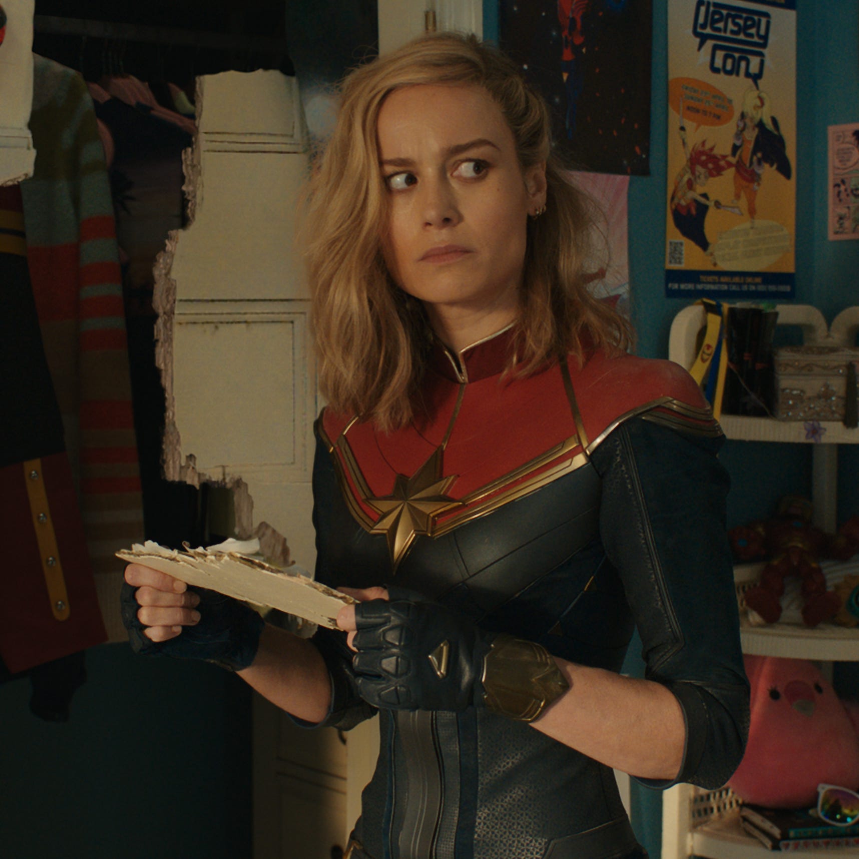 Brie Larson returns as Captain Marvel, who has her powers entangled with two other heroes in "The Marvels."