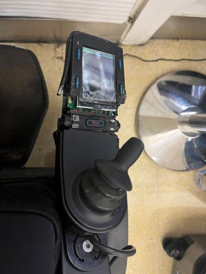 Damage to Colleen Flanagan's wheelchair.
