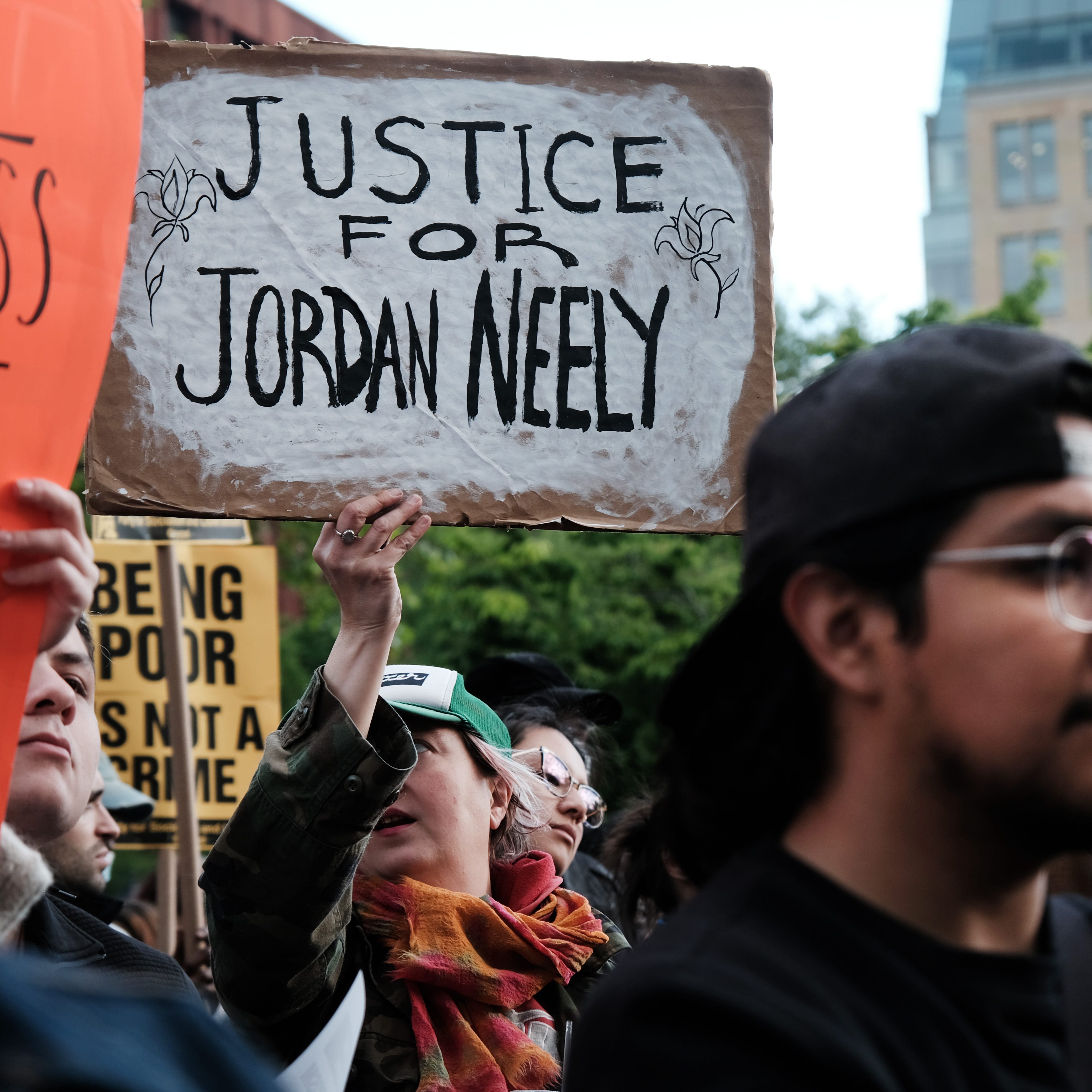 NEW YORK, NEW YORK - MAY 05: Protesters gather for a "Justice for Jordan Neely" rally in Washington Square Park on May 05, 2023 in New York City. According to police and a witness account, Neely, who was 30 years old and residing in a shelter, died after being placed in a chokehold by a 24-year-old man on a subway train in New York City on Monday. Increasingly, activists are calling for the man who used the chokehold on Neely to be apprehended. (Photo by Spencer Platt/Getty Images) ORG XMIT: 775974812 ORIG FILE ID: 1487850958