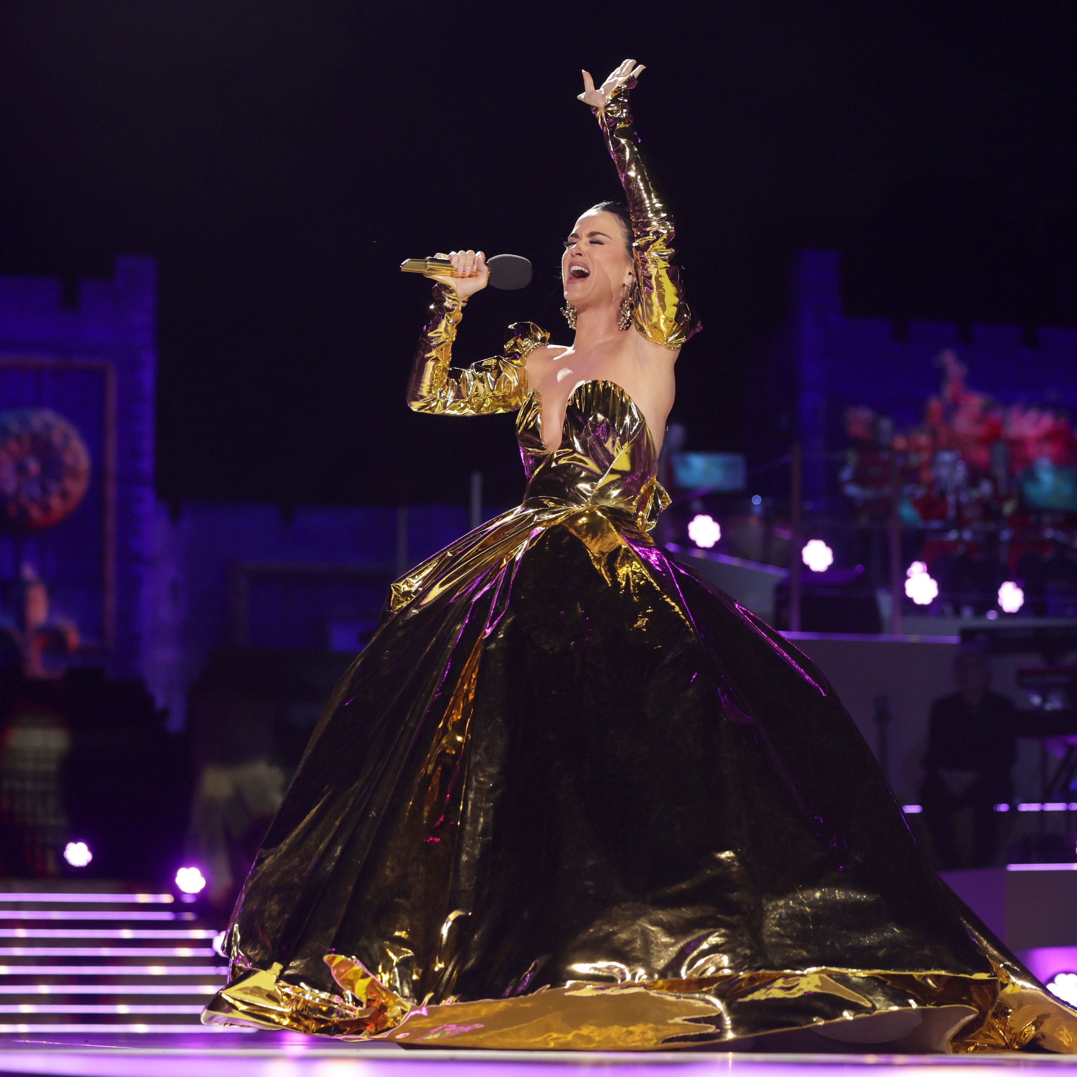 Katy Perry performs on stage during the Coronation Concert on May 7, 2023 in Windsor, England.