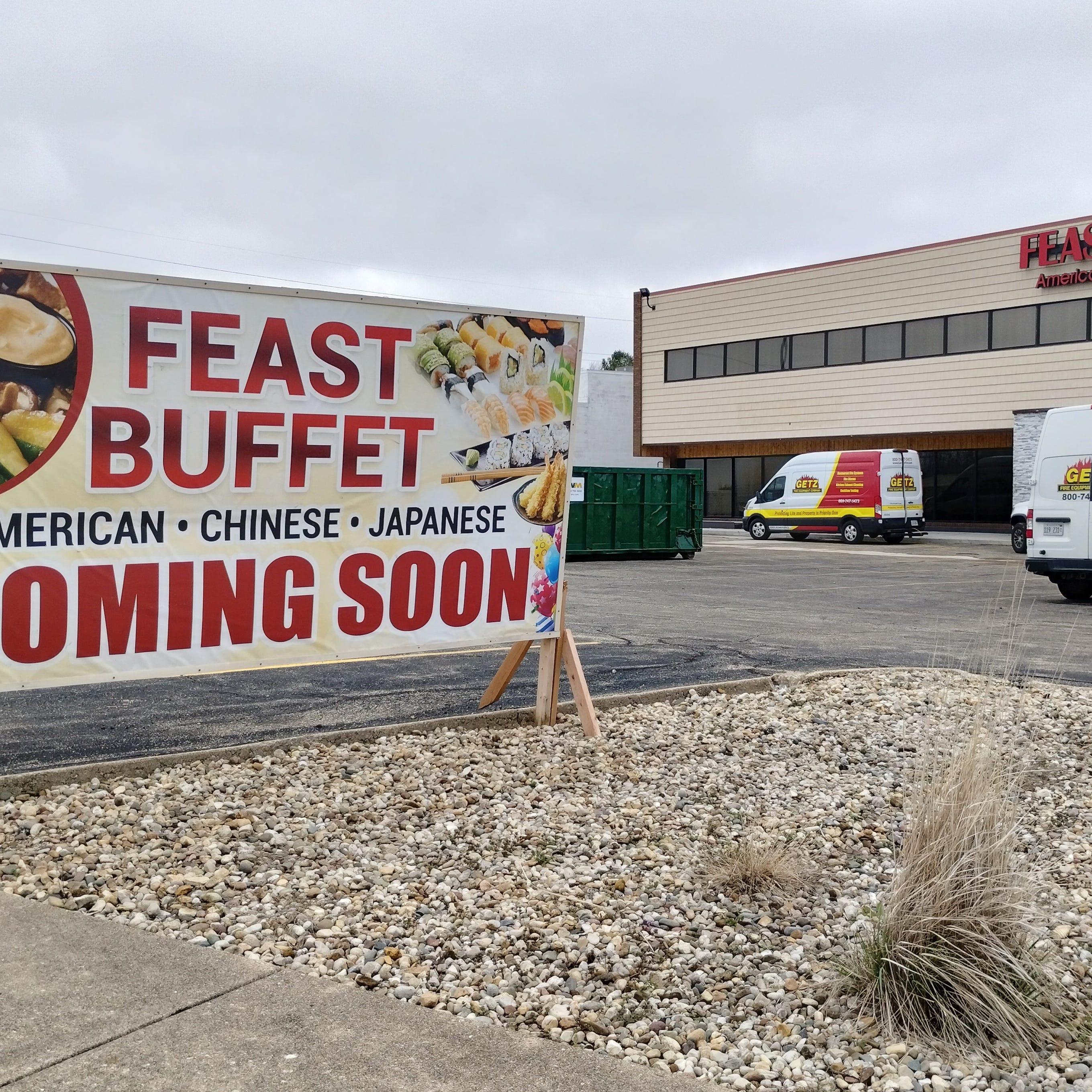A "coming soon" sign sat out of Feast Buffet in March. As of May 8, the buffet had not opened.