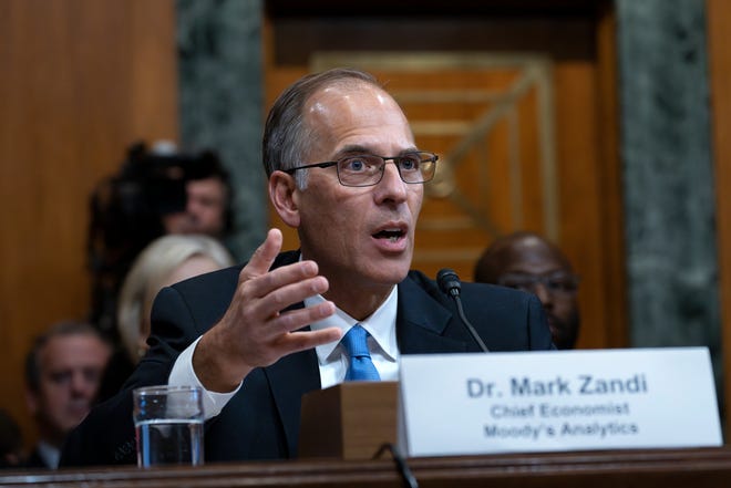 Mark Zandi, chief economist of Moody's Analytics, testifies before the Senate Budget Committee as the panel holds a hearing on the Republican proposal to address the debt limit which passed along party lines in the House last week, at the Capitol in Washington, Thursday, May 4, 2023.