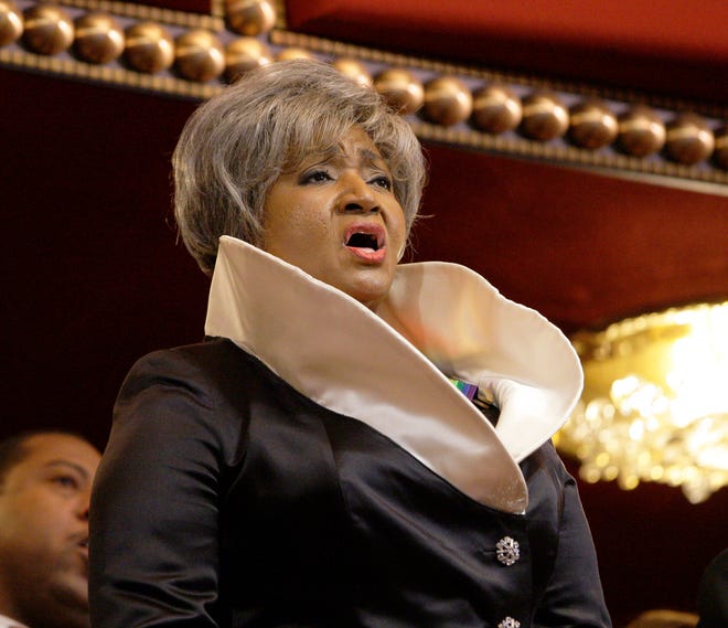 Kennedy Center honoree opera singer Grace Bumbry sings the National Anthem at the Kennedy Center Honors gala in Washington on Dec. 6, 2009.
