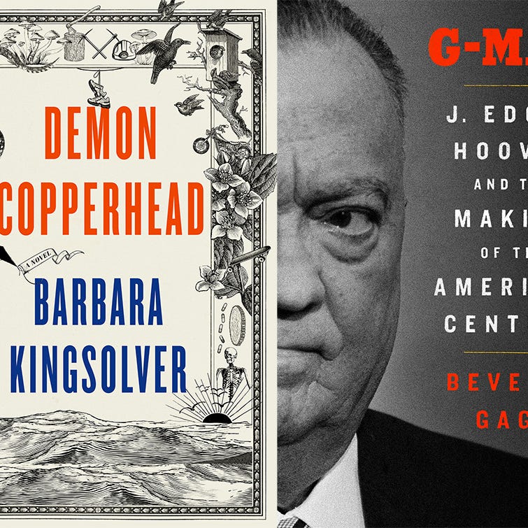 This combination of photos shows cover art for 2023 Pulitzer winners, "Demon Coppergead," by Barbara Kingsolver, "G-MAN: J. Edgar Hoover and the Making of the American Century" by Beverly Gage,  "His Name is George Floyd: One Man's Life and the Struggle for Racial Justice,