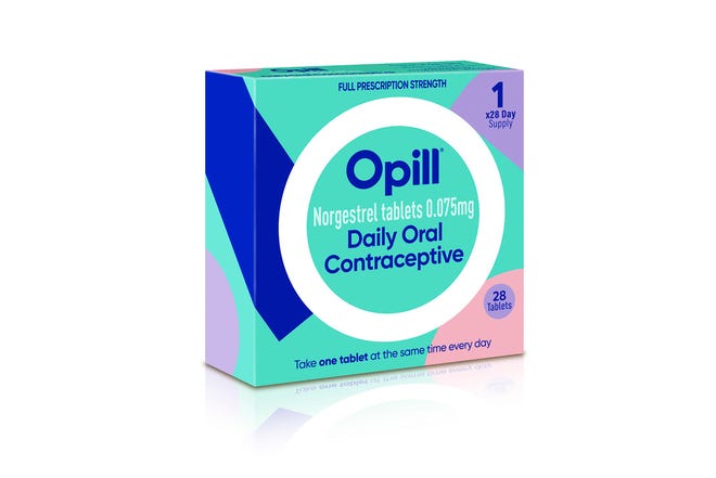 This illustration provided by Perrigo in May, 2023, depicts proposed packaging for the company's birth control medication Opill.