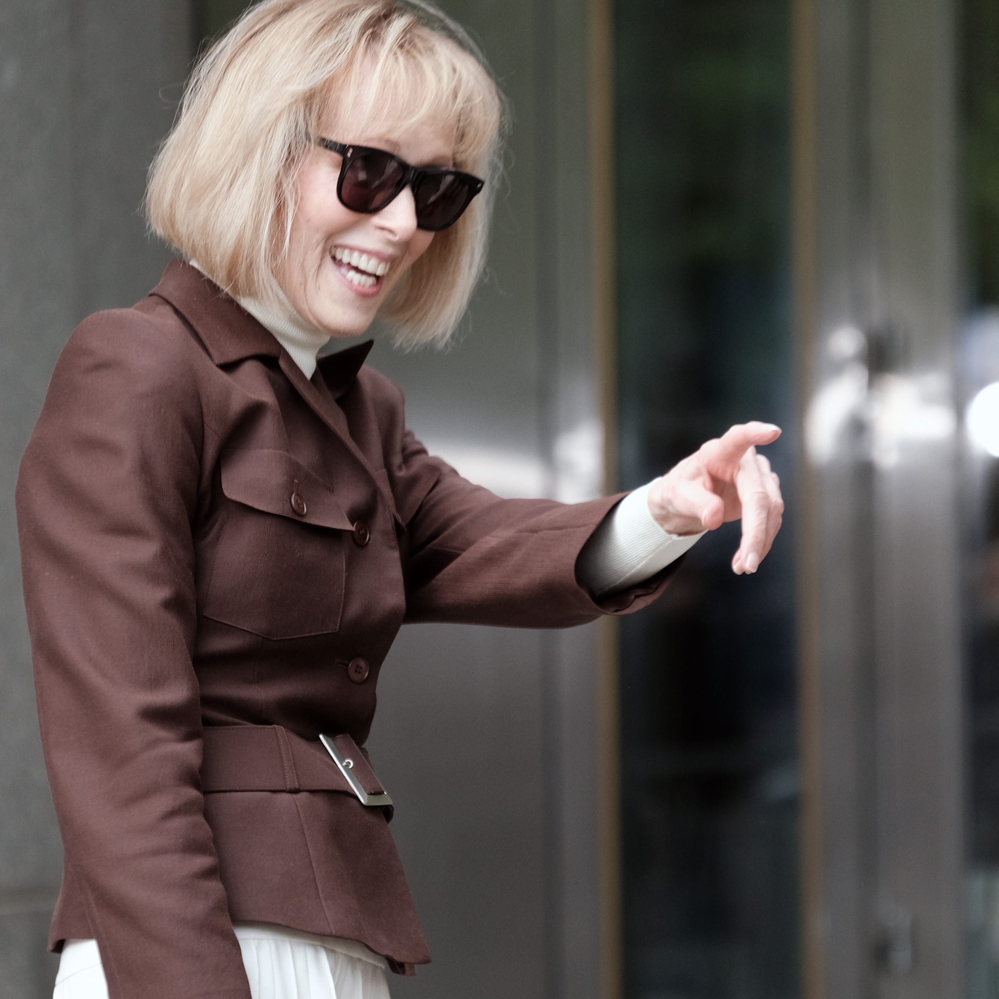 NEW YORK, NEW YORK - MAY 09: Magazine Columnist E. Jean Carroll arrives for her civil trial against former President Donald Trump at Manhattan Federal Court on May 09, 2023 in New York City. Carroll has testified that she was raped by former President Trump, giving details about the alleged attack in the mid-1990s. Trump has stated that the attack never happened and has denied meeting her. He has not taken the stand during the trial which will now go to the jury for deliberations. (Photo by Spencer Platt/Getty Images) ORG XMIT: 775975720 ORIG FILE ID: 1488591302