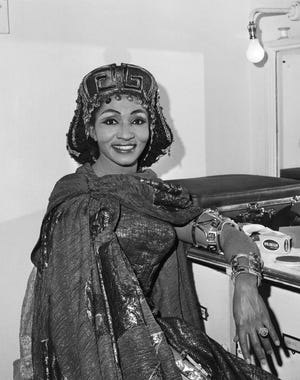 American opera singer Grace Bumbry appears in her dressing room at the Royal Opera House, Covent Garden, London in Jan. 25, 1968, after the opening performance of Verdi's "Aida."