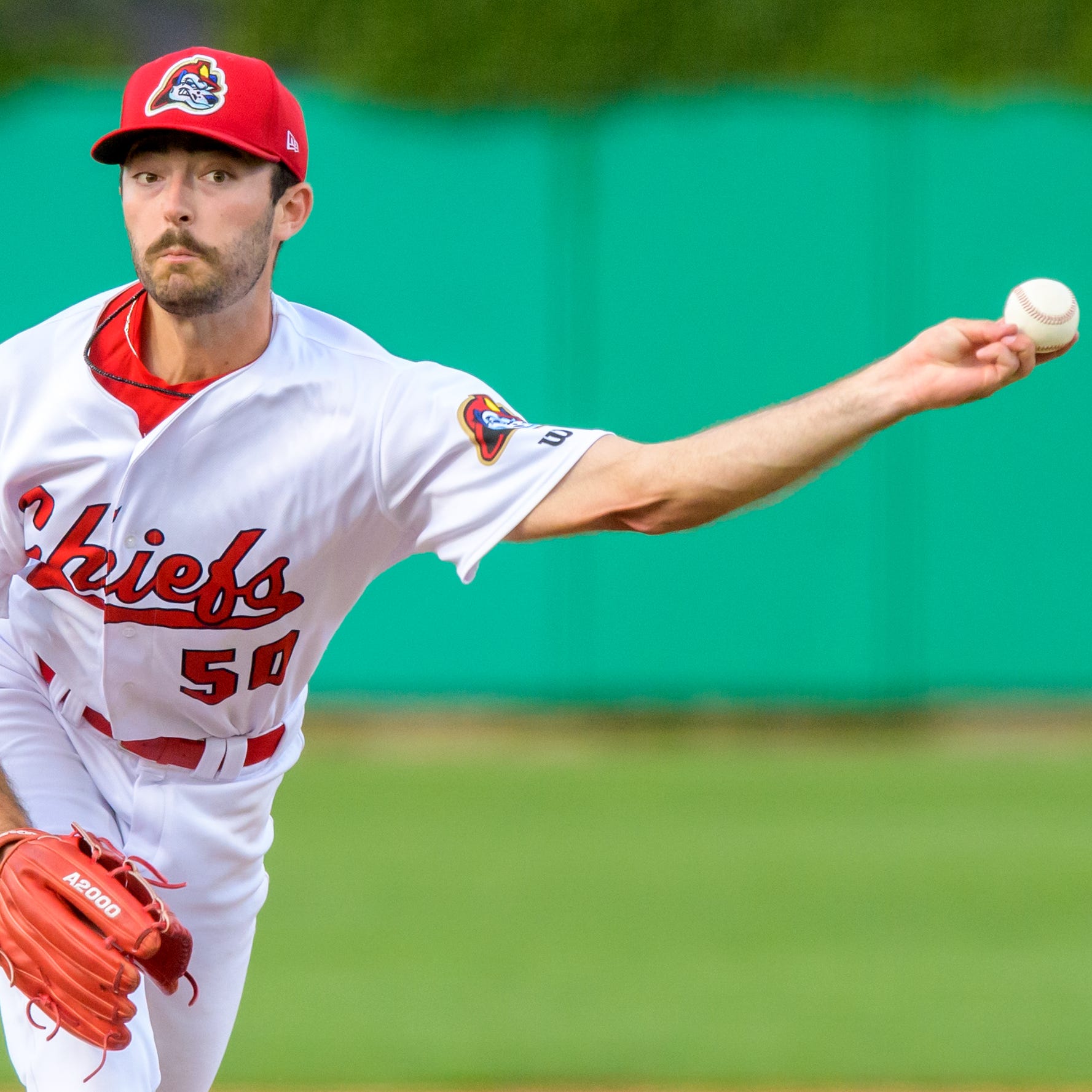 Peoria Chiefs pitcher Cooper Hjerpe throws against Dayton on Tuesday, May 9, 2023 at Dozer Park in Peoria.