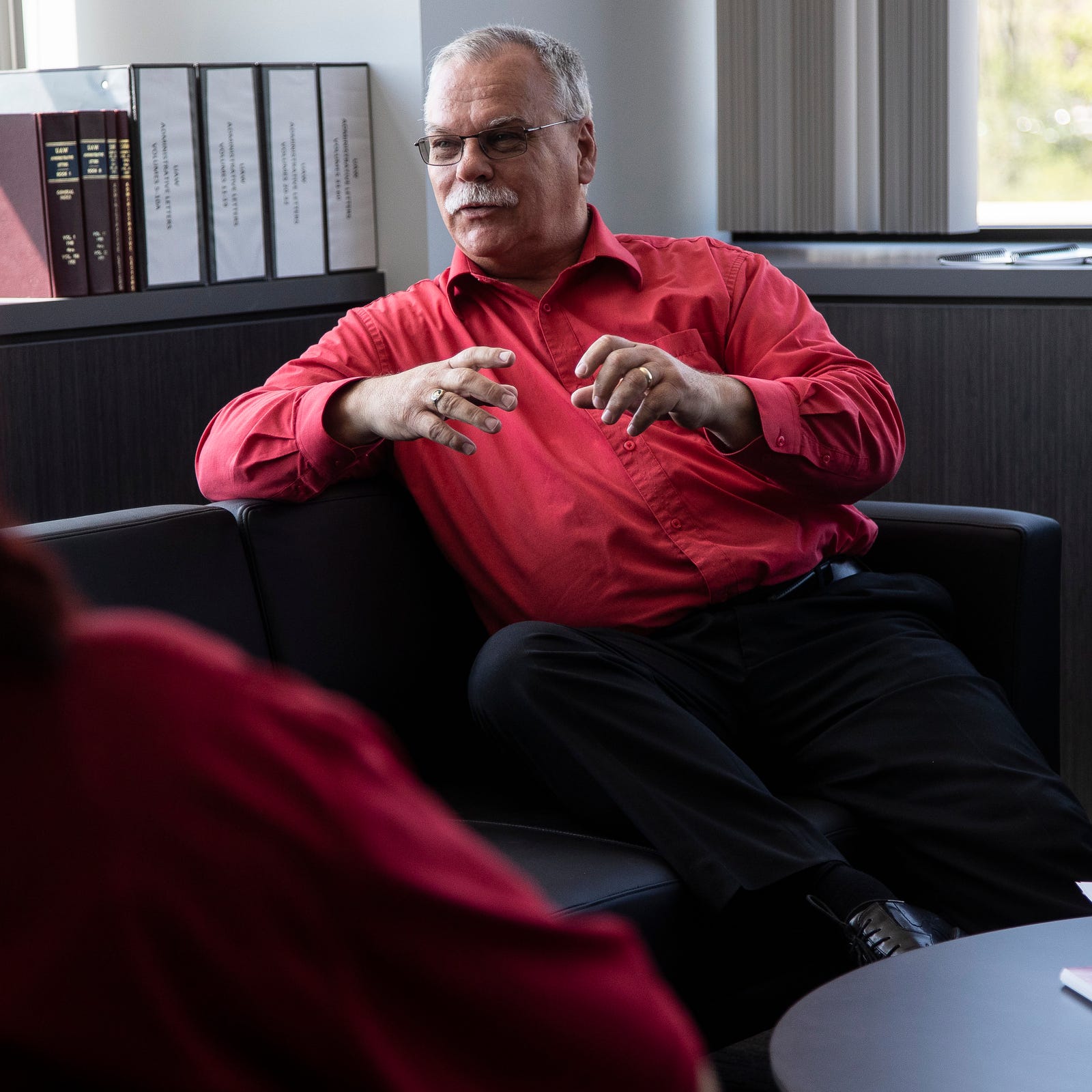 Mike Booth, UAW vice president, speaks during a Free Press interview at his office in Solidarity House in Detroit on Wednesday, May 10, 2023.