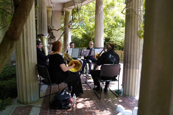 The New Jersey Symphony Chamber Players perform brass quintet favorites in honor of Mother's Day during a second Sunday series concert at Van Vleck House and Gardens in Montclair on Sunday, May 14, 2023.