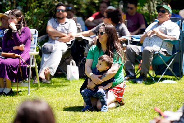 Cailyn Bruno and her two-year-old son Sonny listen to a performance by the New Jersey Symphony Chamber Players during a concert in honor of Mother's Day at the Van Vleck House and Gardens in Montclair on Sunday, May 14, 2023.