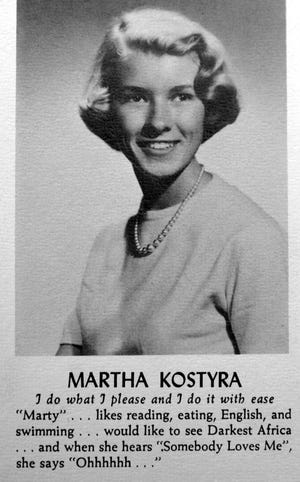 Martha Kostyra, later Martha Stewart, is seen in the 1959 Nutley High School yearbook. Stewart graduated from the high school in Nutley, N.J., in 1959. (AP Photo/Nutley High School)