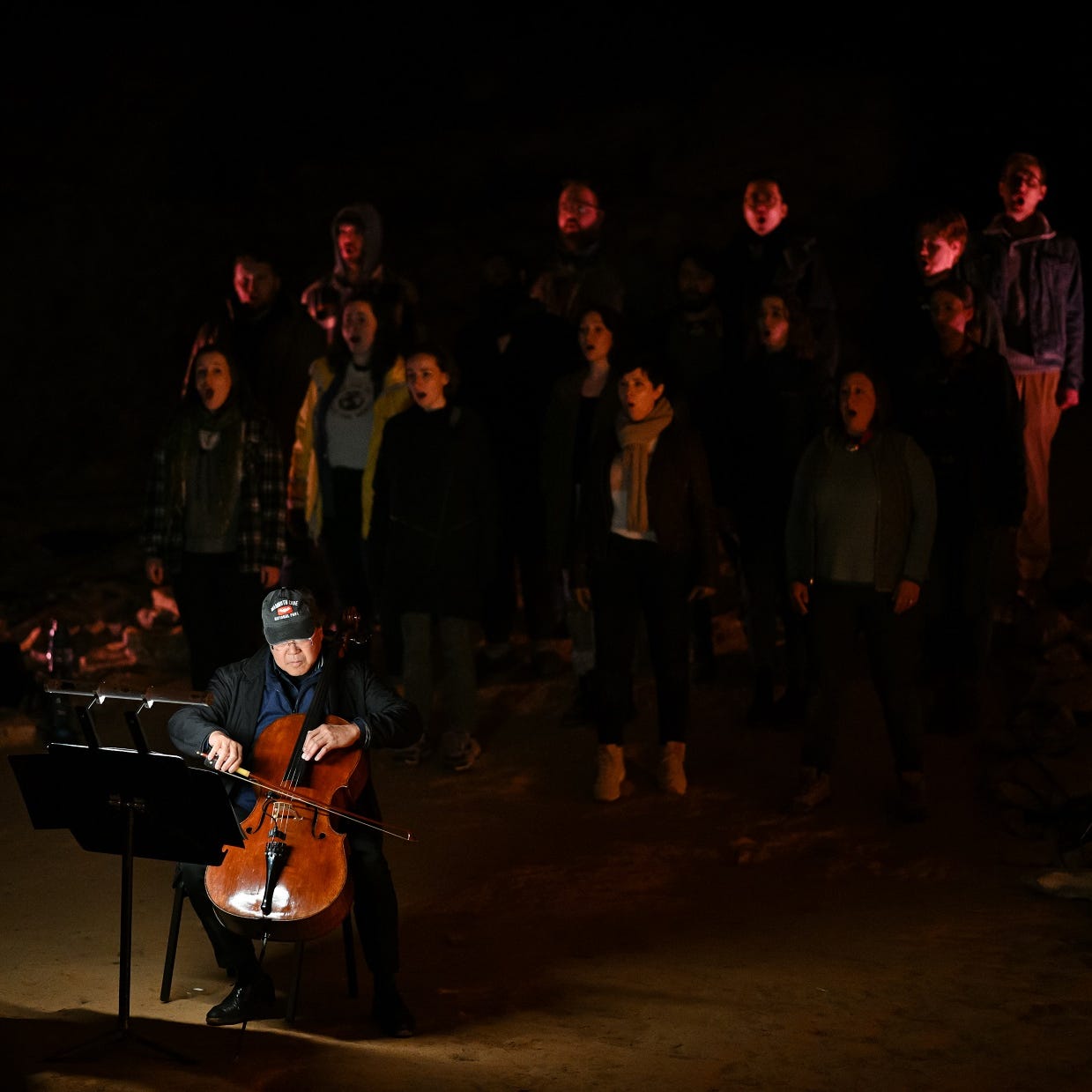 Yo-Yo Ma performed with the Louisville Orchestra and Louisville Chamber Choir inside Mammoth Cave's Rafinesque Hall in late April. The orchestra's music director, Teddy Abrams, composed the event's music specifically for the cave, with Ma in mind.