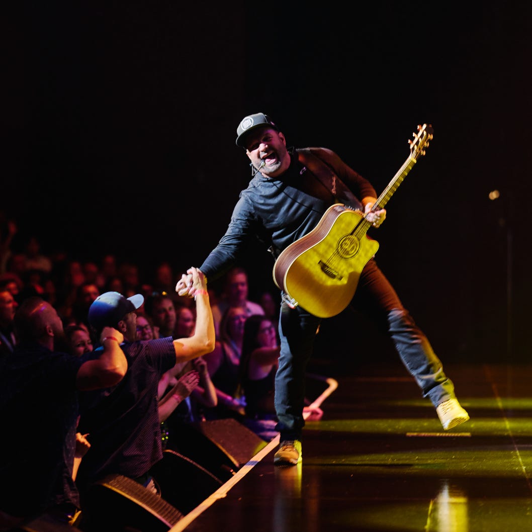 Garth Brooks interacted with the crowd throughout opening night of his Plus ONE residency at The Colosseum at Caesars Palace in Las Vegas on May 18, 2023.