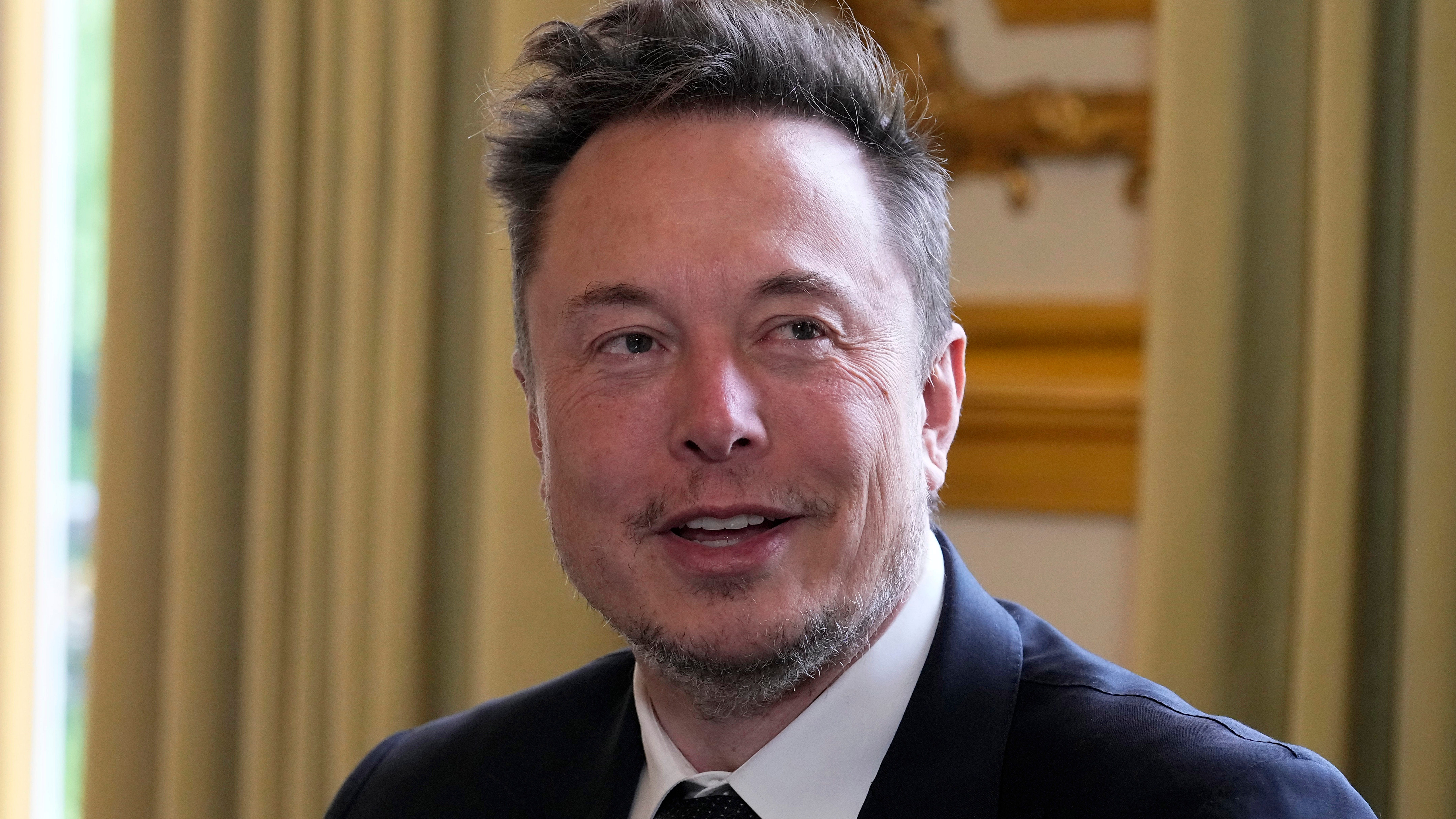Twitter CEO Elon Musk poses prior to his talks with French President Emmanuel Macron, May 15, 2023 at the Elysee Palace in Paris. Florida Gov. Ron DeSantis will announce his 2024 presidential campaign in a Twitter Spaces event with Musk on Wednesday.