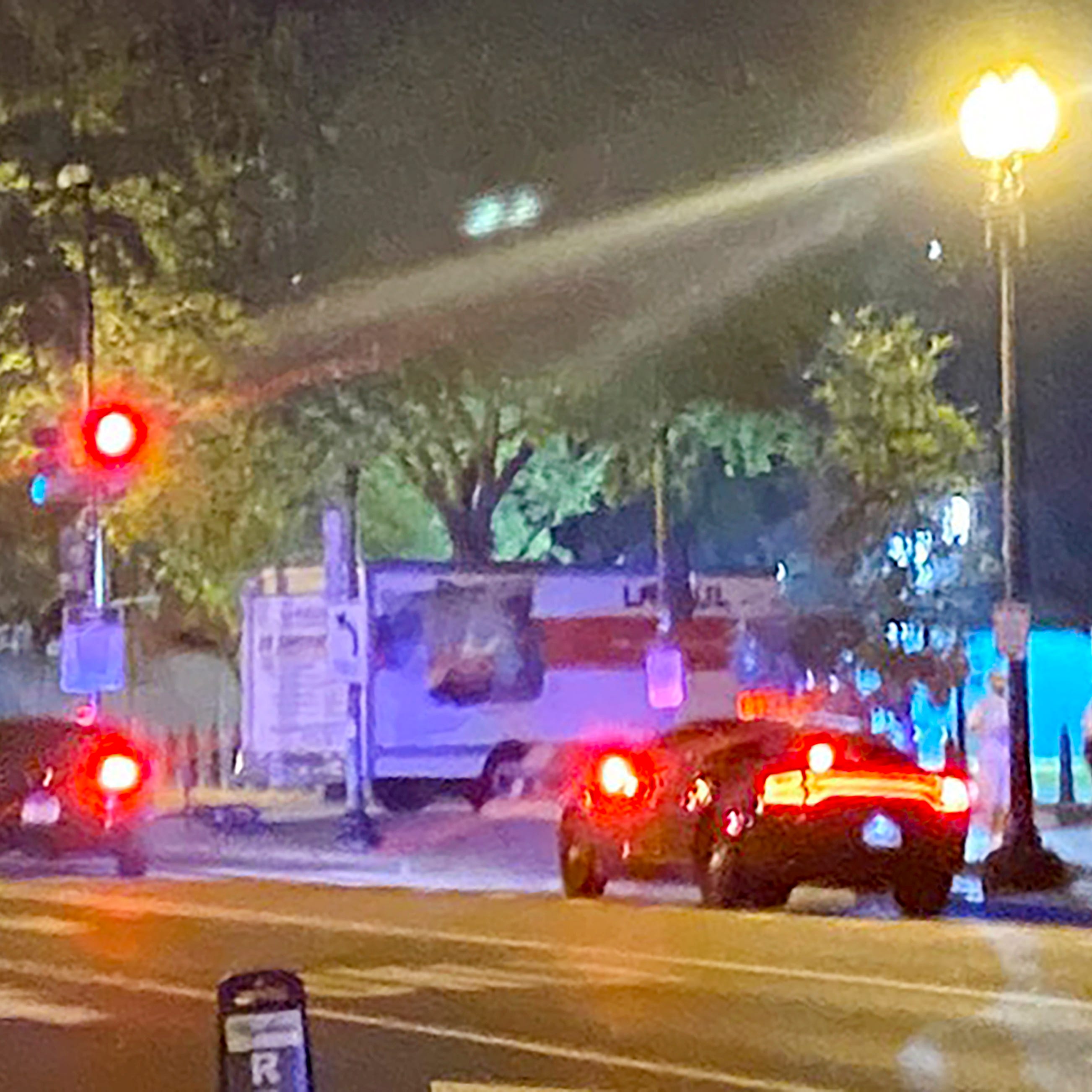 A box truck is seen crashed into a security barrier at a park across from the White House, Monday night, May 22, 2023 in Washington. Police have arrested a man they believe intentionally crashed a U-Haul truck into a security barrier near the north side of Lafayette Square late Monday night. No one was injured.