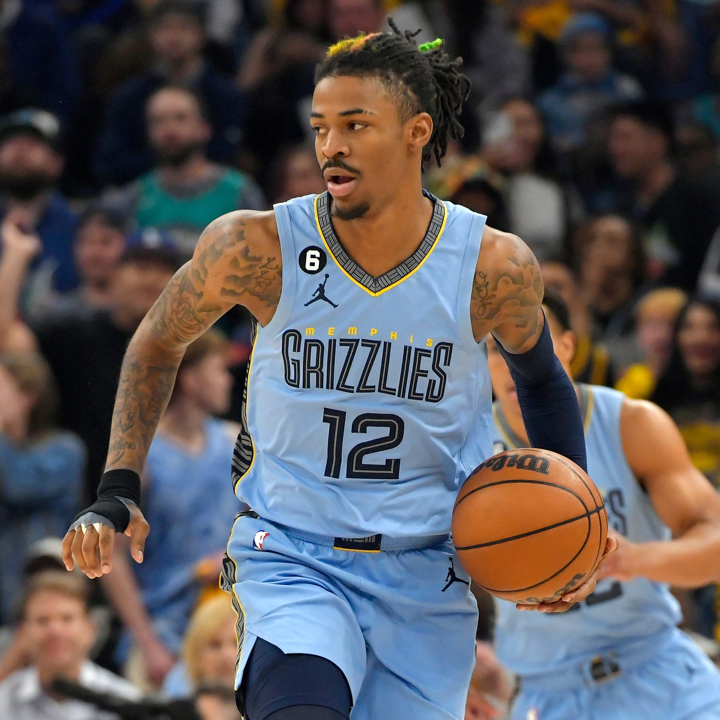 A series of cryptic social media posts from Memphis Grizzlies guard Ja Morant prompted a wellness check from local law enforcement, who said Morant is "fine" and taking a social media break . (AP Photo/Brandon Dill) ORG XMIT: NYOTK