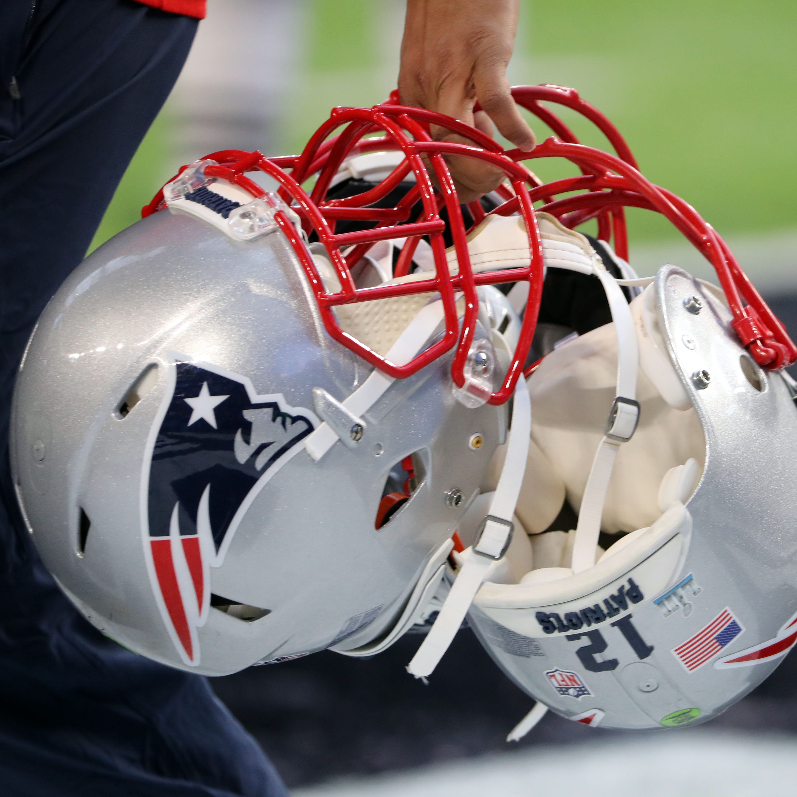 New England Patriots helmets.