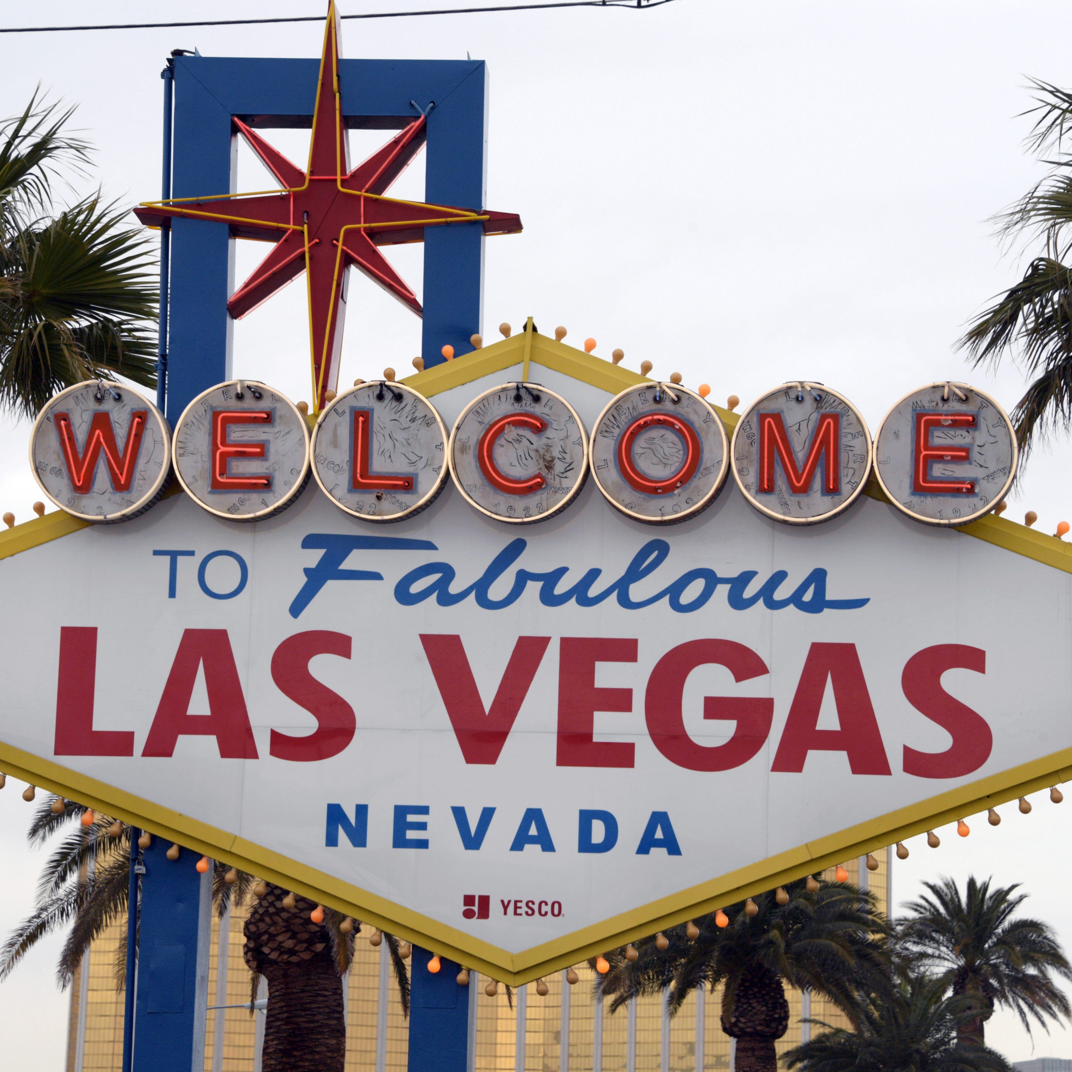 View of the Welcome to Fabulous Las Vegas sign on Las Vegas Blvd. on the Las Vegas strip.