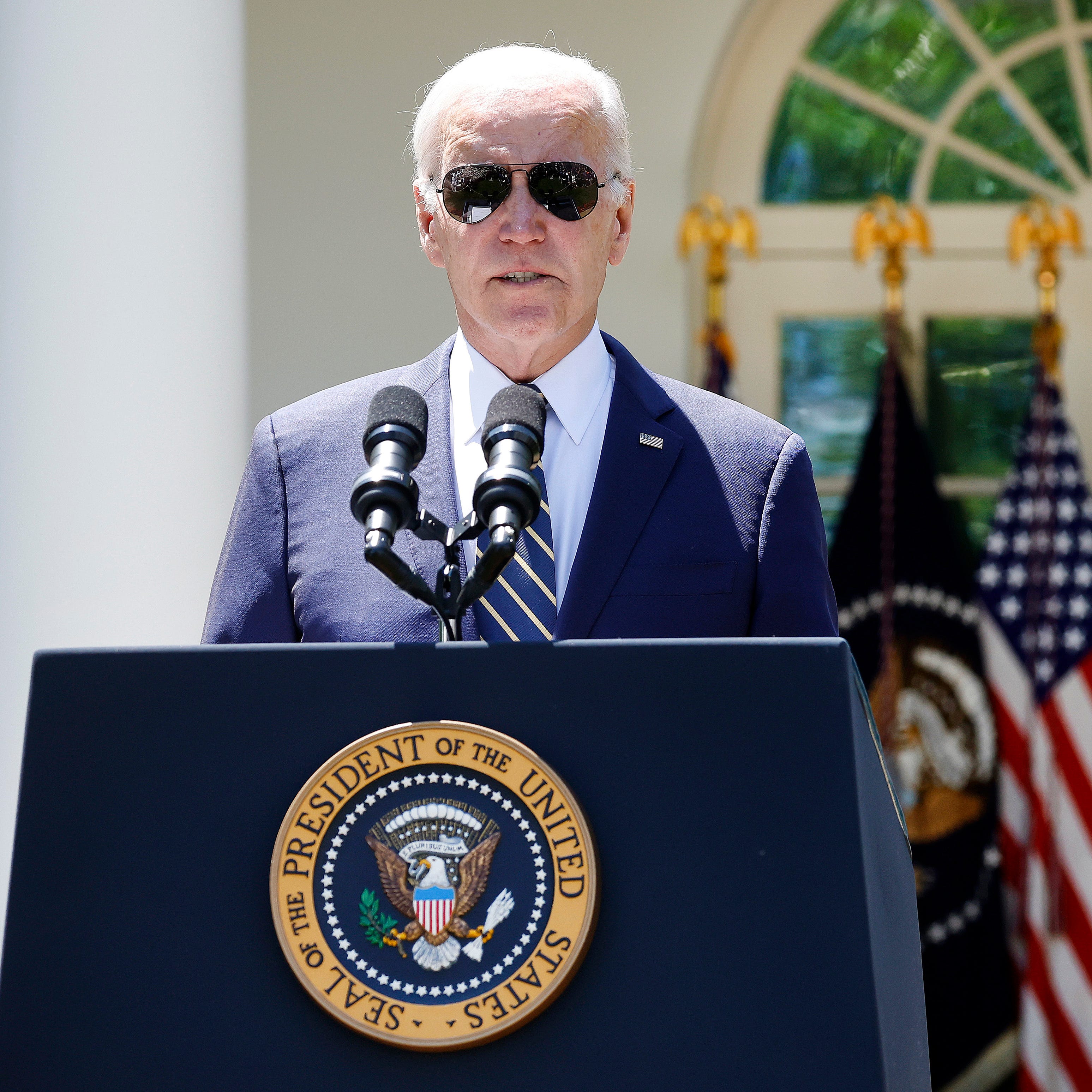 U.S. President Joe Biden announces his intent to nominate Gen. Charles Q. Brown, Jr. to serve as the next Chairman of the Joint Chiefs of Staff during an event in the Rose Garden of the White House May 25, 2023 in Washington, DC.