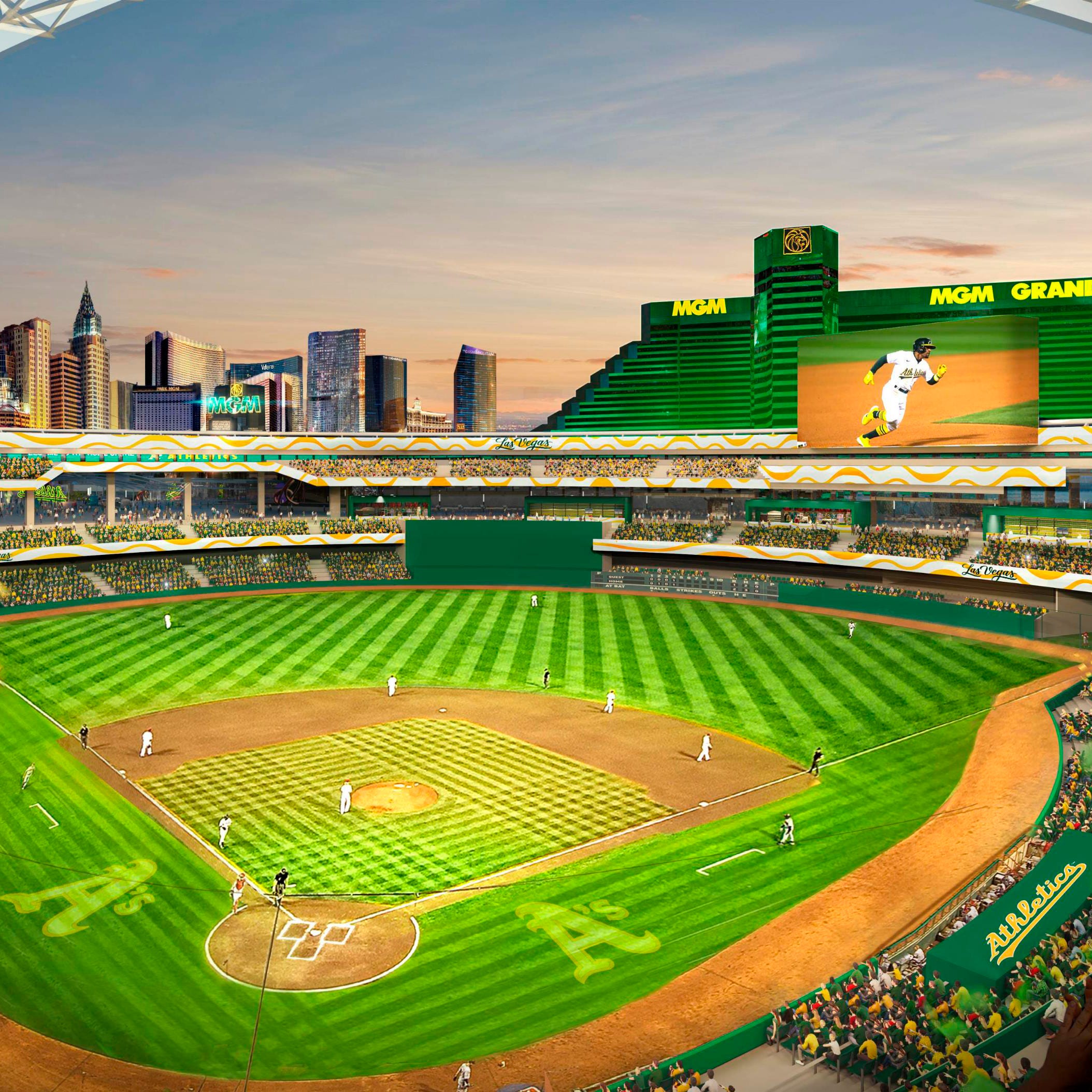 Rendering of the proposed new ballpark at the Tropicana site in Las Vegas.
