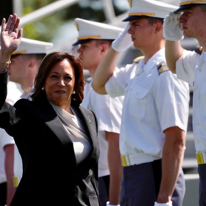 Vice President Kamala Harris arrives for the graduation ceremony of the U.S. Military Academy class of 2023 at Michie Stadium on Saturday, May 27, 2023, in West Point, N.Y.