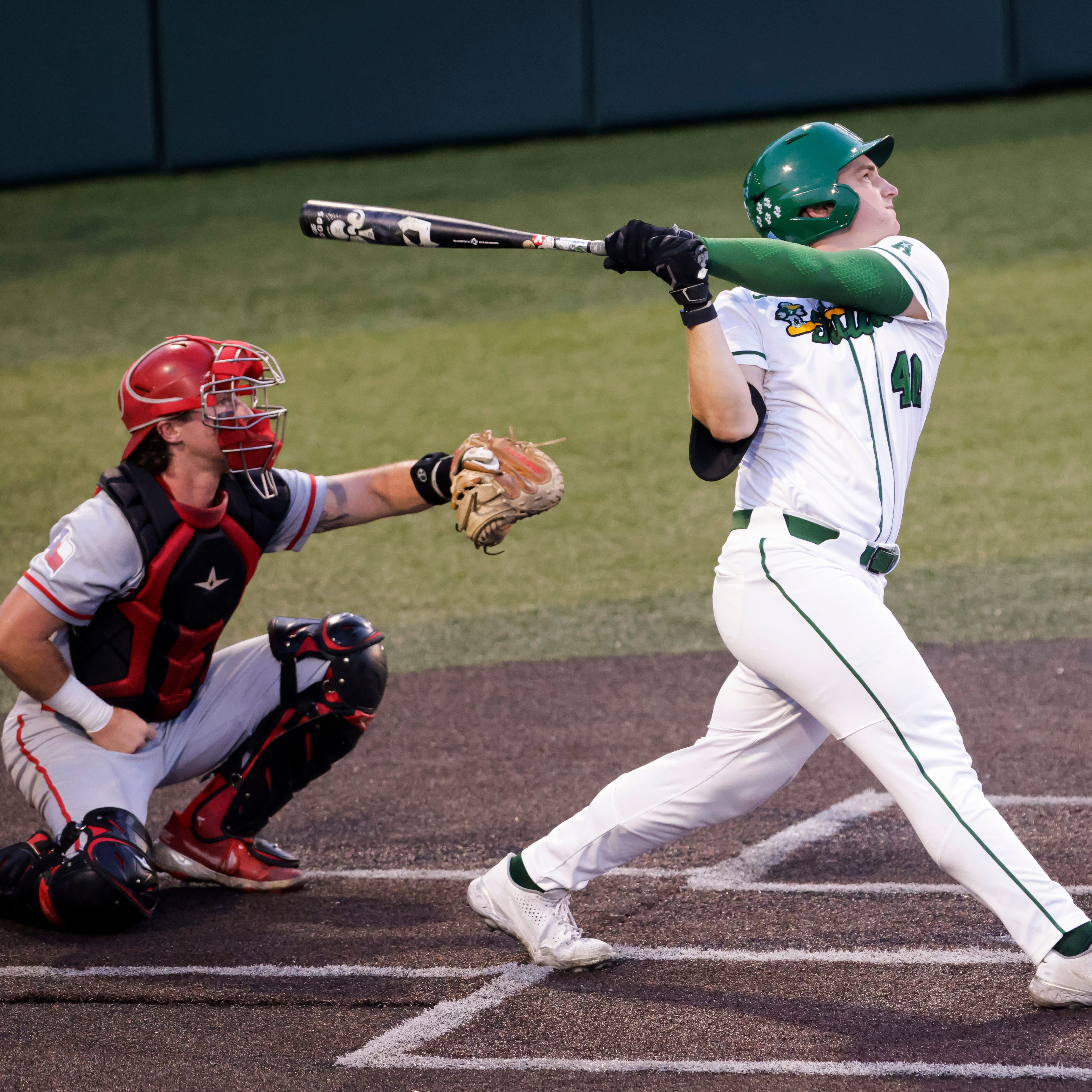 Tulane outfielder Tracy Mitchem (40) flies out with the bases loaded against Houston to end the fourth inning of an NCAA college baseball game Friday, May 12, 2023, in New Orleans.
