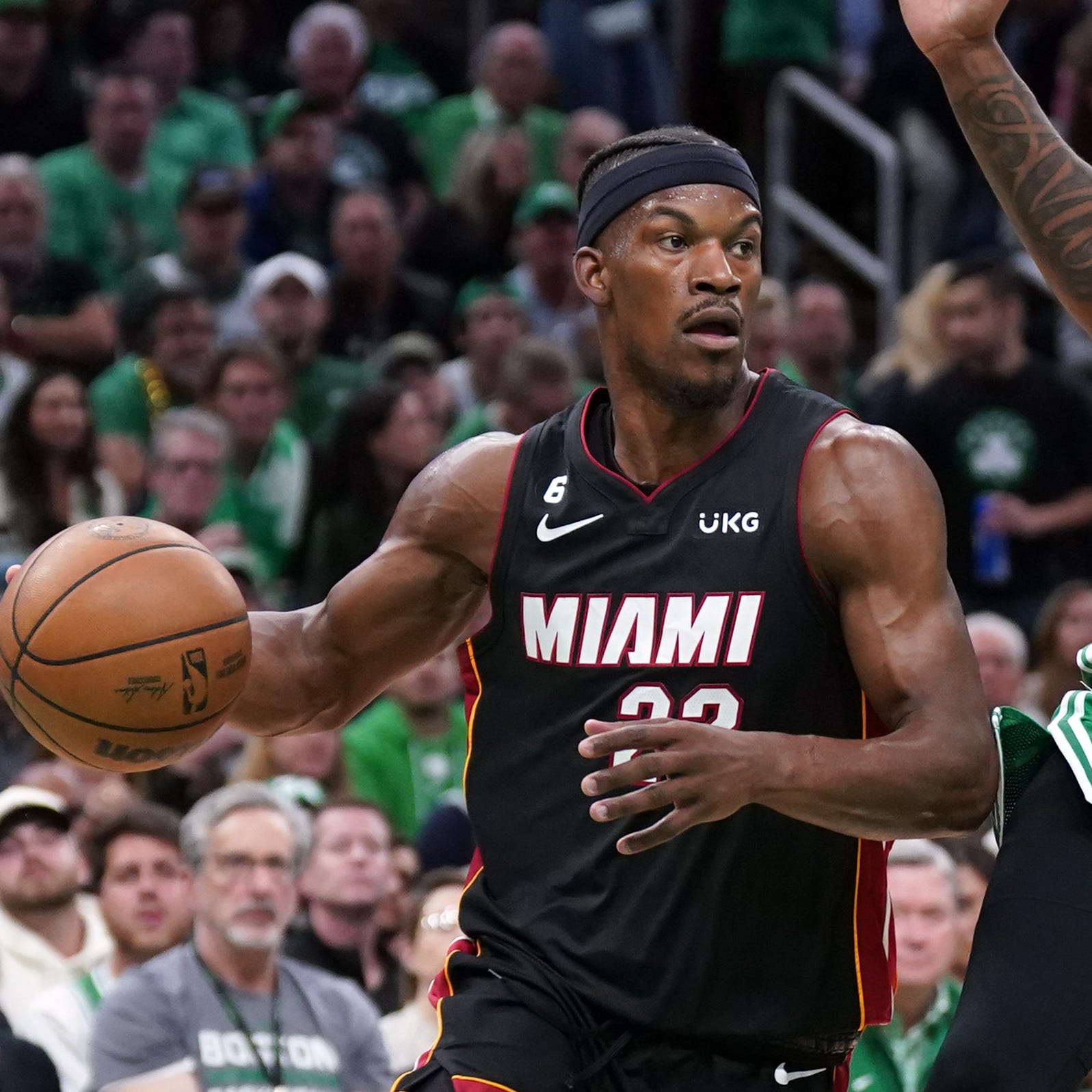 Miami Heat forward Jimmy Butler (22) drives against Boston Celtics center Robert Williams III (44) during Game 7 of the Eastern Conference finals.