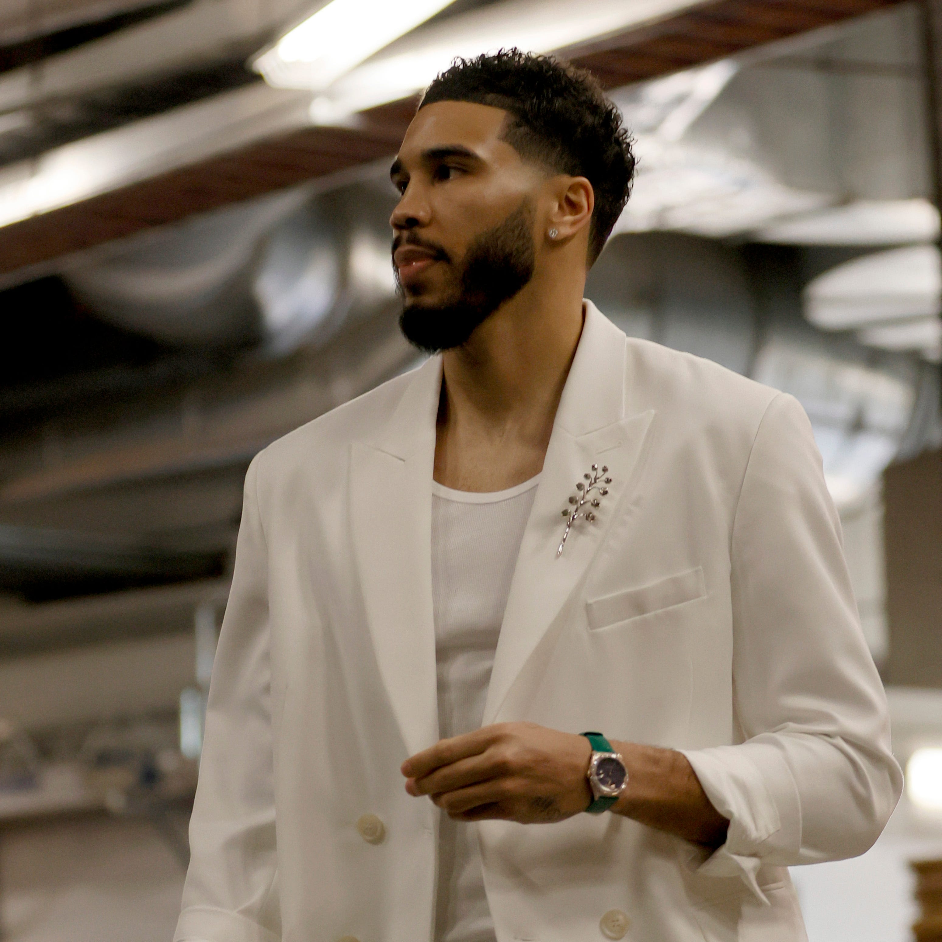 May 21, 2023; Miami, Florida, USA; Boston Celtics forward Jayson Tatum (0) before game three against the Miami Heat in the Eastern Conference Finals for the 2023 NBA playoffs at Kaseya Center.