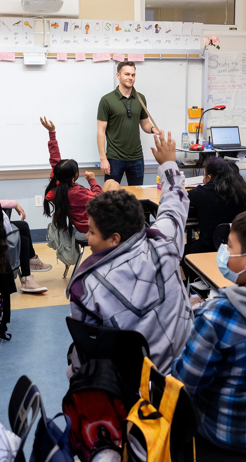 4th grade teacher Rodney LaFleur teaches his students in their classroom at Nystrom Elementary in Richmond, Calif. on Friday Apr 21, 2023; Richmond, Calif.