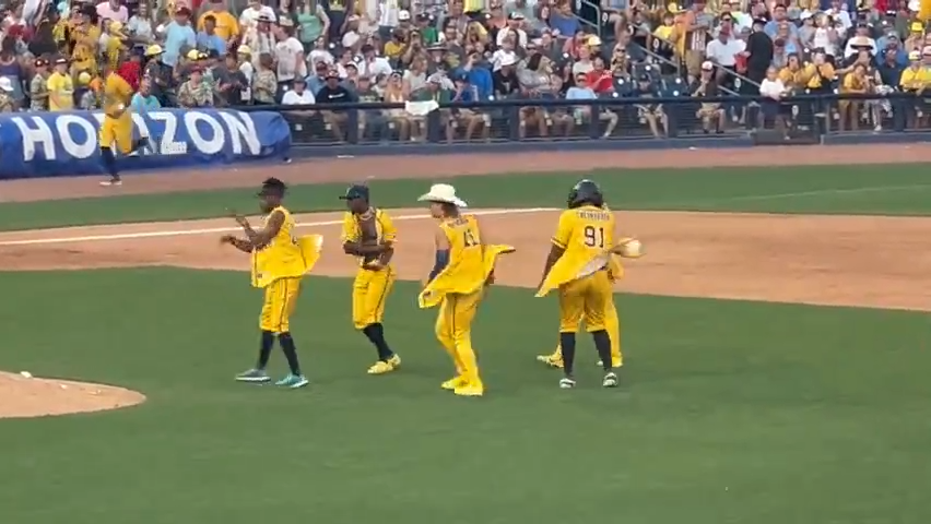 Savannah Bananas perform dance routine at First Horizon Park