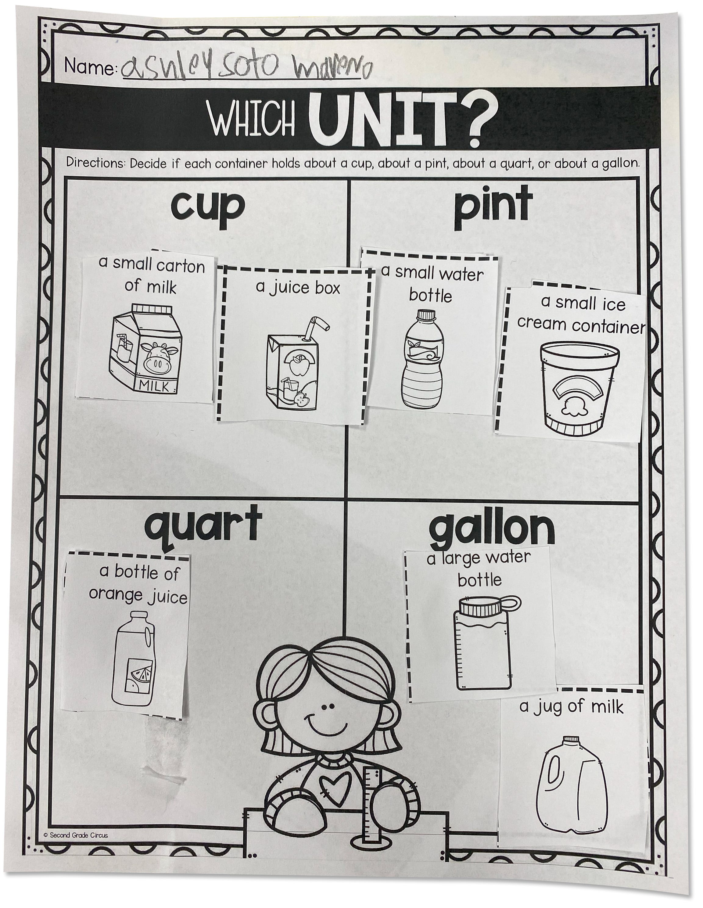 Ashley Soto, 4th grader at Cora Kelly Elementary School, completed an assignment on units of measure.