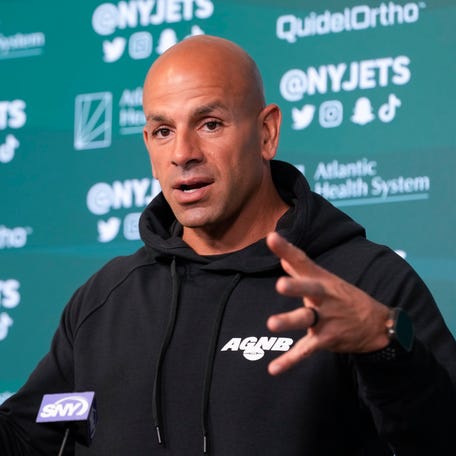 New York Jets head coach Robert Saleh talks to reporters at the NFL football team's training facility in Florham Park, N.J., Wednesday, May 31, 2023.