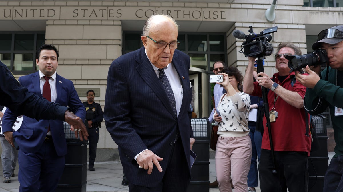 Former New York City Mayor and former personal lawyer for former President Donald Trump, Rudy Giuliani, leaves the U.S. District Court on May 19, 2023 in Washington, DC.  Two election workers, Ruby Freeman and Shaye Moss of Fulton County, Georgia, sued Giuliani for defamation.
