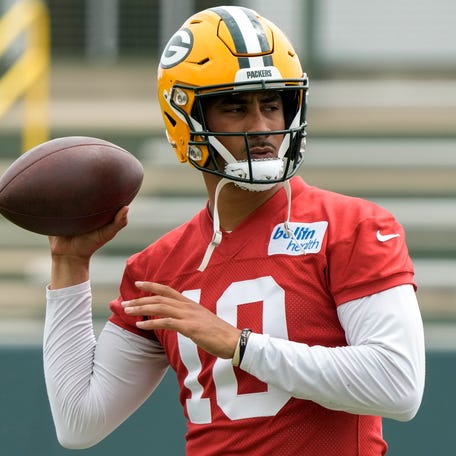 Green Bay Packers' Jordan Love throws during an NFL football OTA practice session Wednesday, May 31, 2023, in Green Bay, Wis.