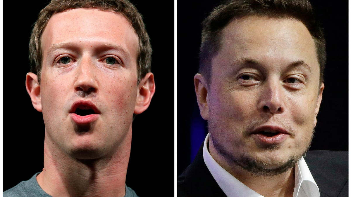 This combo of file images shows Facebook CEO Mark Zuckerberg, left, and Tesla and SpaceX CEO Elon Musk. In a now-viral back-and-forth seen on Twitter and Instagram this week, the two tech billionaires seemingly agreed to a 