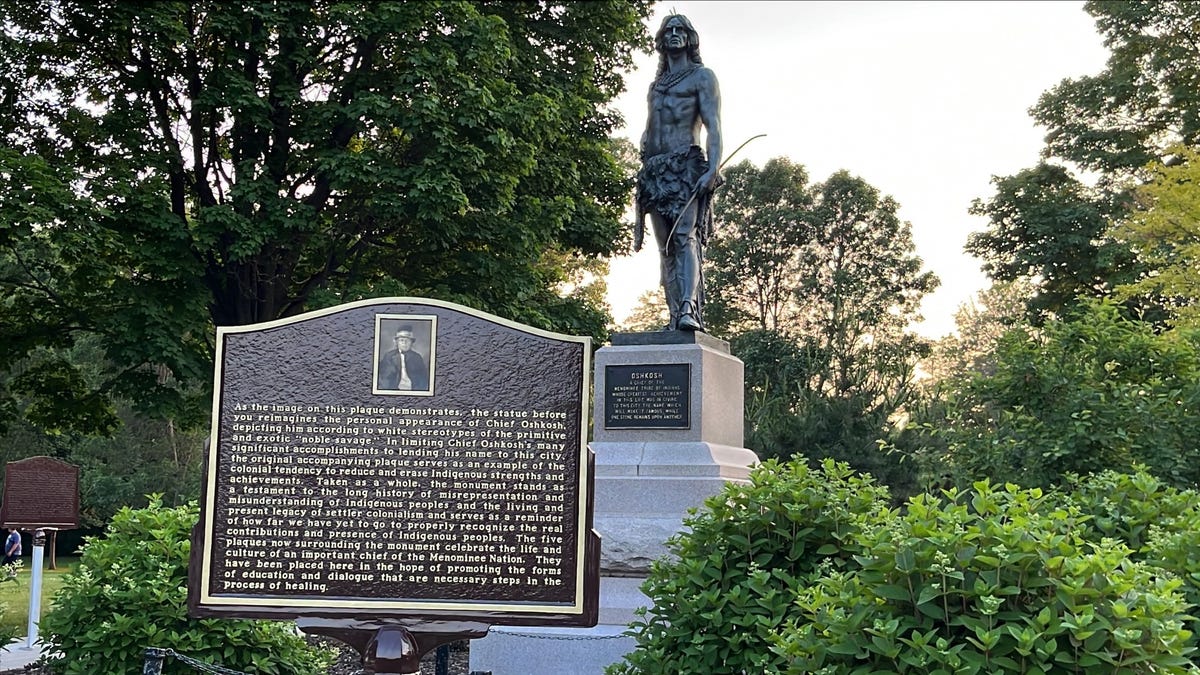 New plaques at Chief Oshkosh statue explain stereotype correct record New plaques at Chief Oshkosh statue explain stereotype correct record
