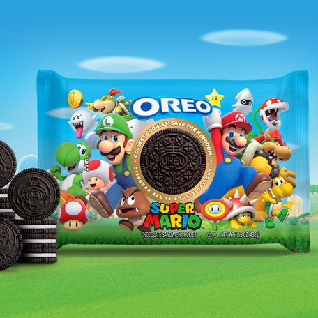 Limited-edition Oreo x Super Mario cookies, available for pre-order now, come randomly packed with cookies embossed with 16 Super Mario characters including Mario, Luigi, and Bowser Jr.